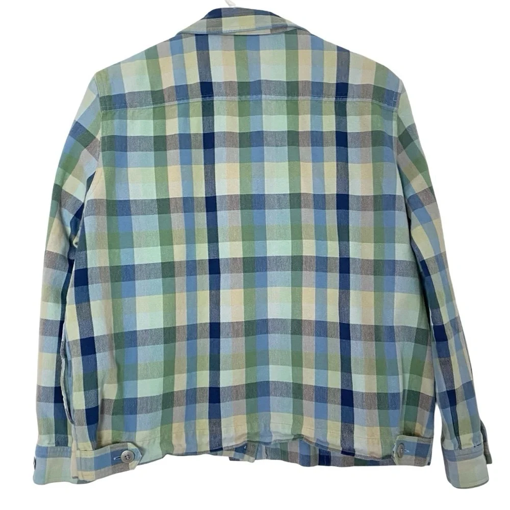 Vintage Plaid Jacket Womens Size 14 Chambray Denim Blue Green Alfred Dunner